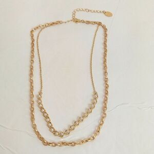 Claire's 2 Chain Pearl and brushed gold chain necklace